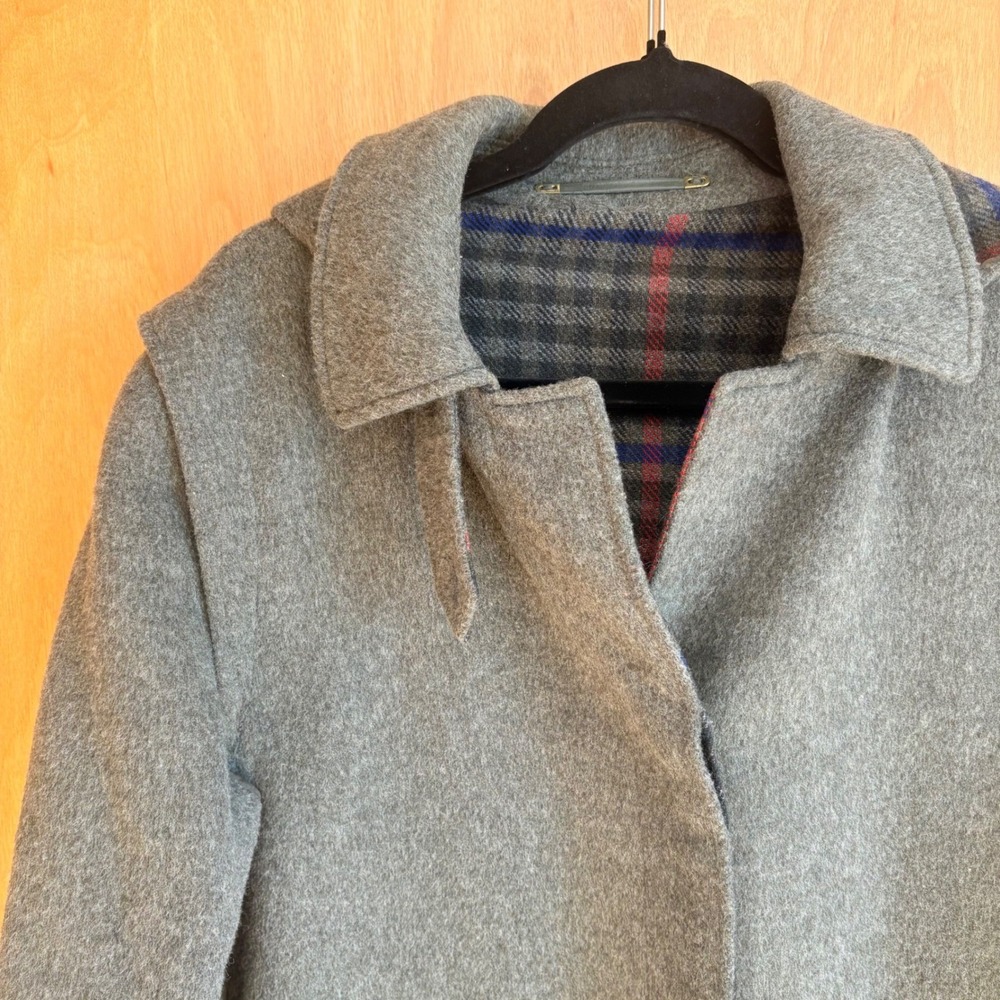 Schneider Grey Wool Blend Hooded Trench Coat Full Length Warm Winter Outerwear - Picture 4 of 14